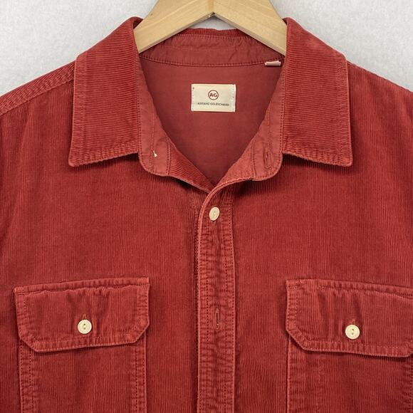 AG Shirt Mens M ADRIANO GOLDSCHMIED Corduroy Button Up 100% Cotton Utility Red - Picture 3 of 14